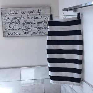 Bebe Black and White Striped Pencil Skirt